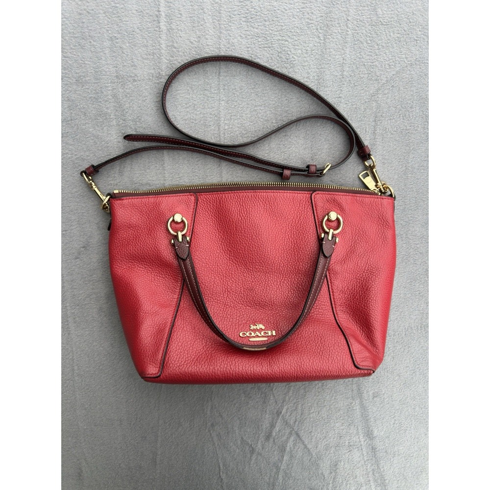Coach Kacey Satchel C6841 Red Pebbled Leather Crossbody Tote Gold Hardware Bag